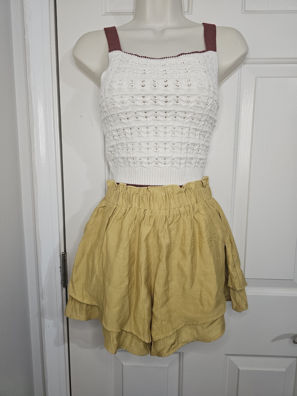 Cider Mustard Tiered Ruffle High-Waist Shorts